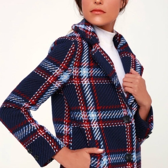English Factory Navy Plaid Navy Coat - Picture 4 of 6